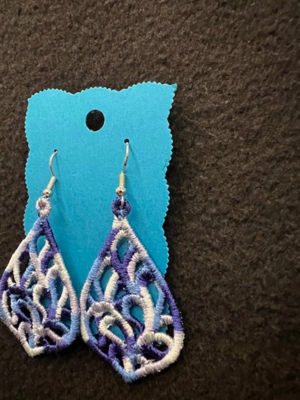 Homemade Varigated Blue Lace Teardrop Earrings - Picture 3 of 5